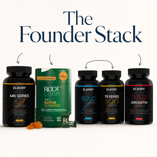 The Founder Stack (1x MK Series - 677 Complex + 1x Alpha Gummies - Growth Complex + 1x The Wolverine Stack - BPC & TB Bundle + 1x R.A.D - Growth Complex)